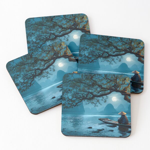 Item preview, Tranquil Night on the Water with a Fisherman designed and sold by Artessie.