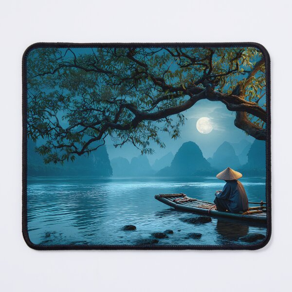 Item preview, Tranquil Night on the Water with a Fisherman designed and sold by Artessie.