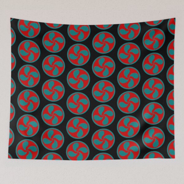 Item preview, Green lauburu Basque cross on red background designed and sold by Provinces de France.