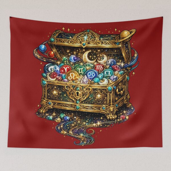 Item preview, Zodiac Treasure Chest | Celestial Astrology Relics | Cosmic Fantasy Art designed and sold by irfanshikh.