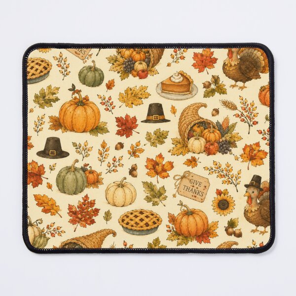 Item preview, Watercolor Thanksgiving Pattern | Pumpkin, Turkey & Fall Leaves Seamless Autumn Design designed and sold by DreamPixelPrint.