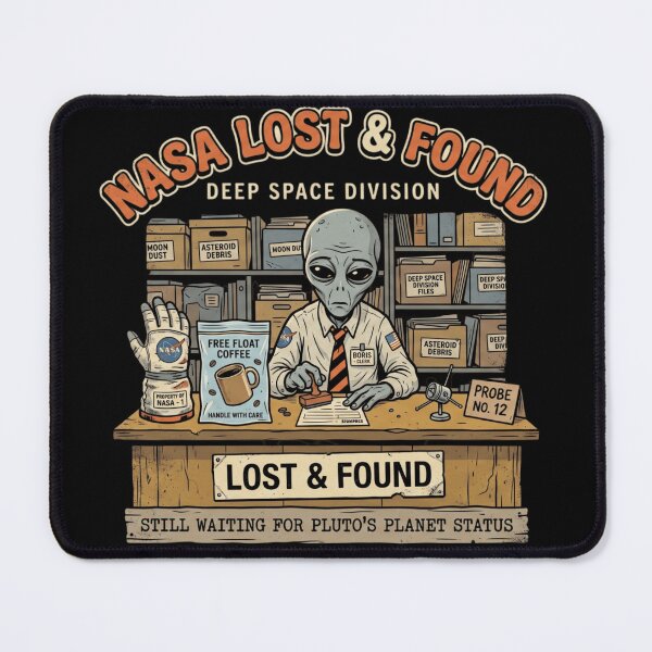 Item preview, NASA Lost and Found - Funny Alien Clerk & Pluto Meme designed and sold by AstroPal28.