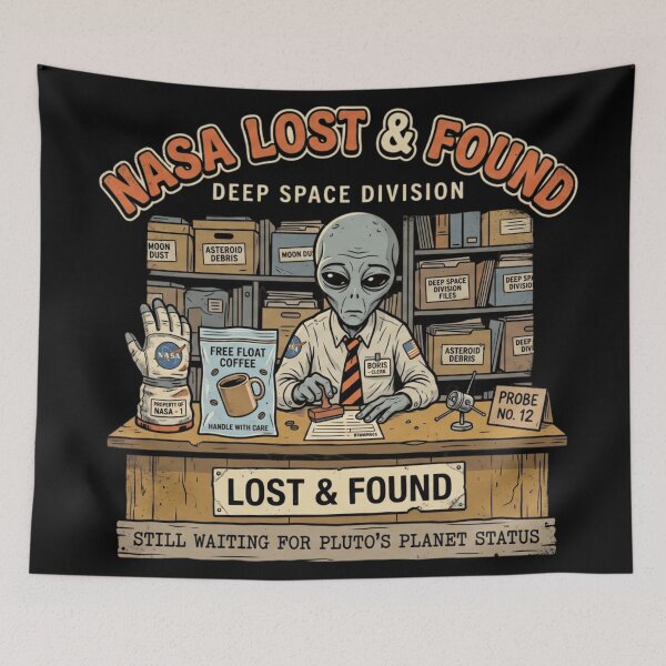 Item preview, NASA Lost and Found - Funny Alien Clerk & Pluto Meme designed and sold by AstroPal28.
