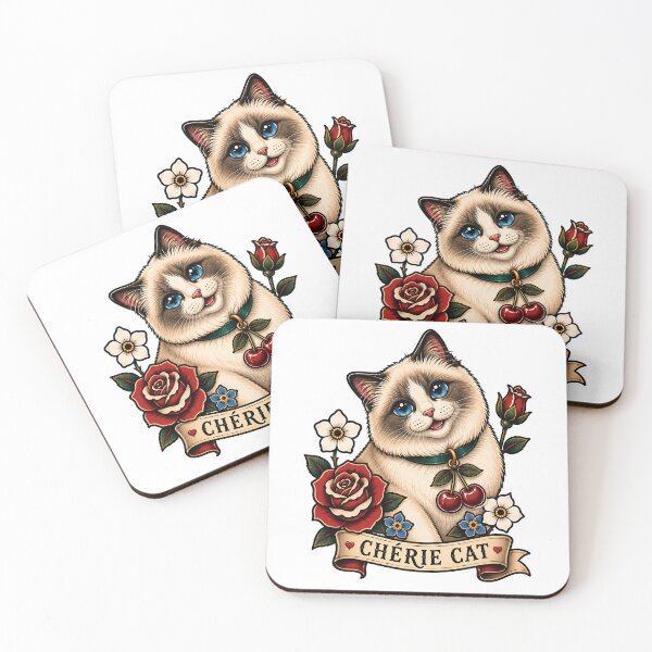 Item preview, Cherie Cat Cute Ragdoll Cherry Vintage Tattoo designed and sold by Old's Cool Cat Studio.