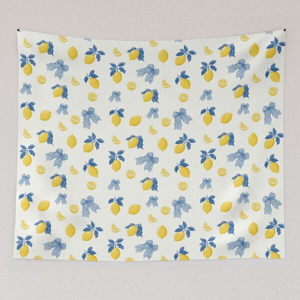 Item preview, Vintage lemon and blue bows seamless pattern background designed and sold by ingapv.