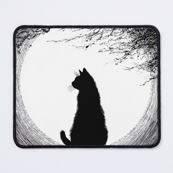 Item preview, Black Cat Silhouette Full Moon Woodcut Linocut Engraving Art designed and sold by GrinGalore.