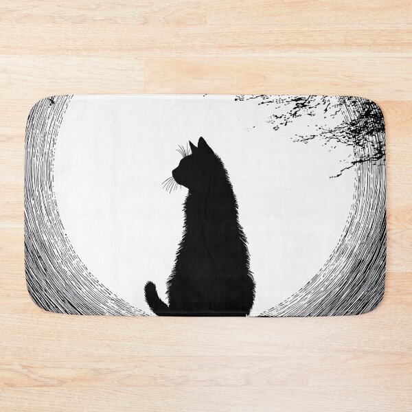 Item preview, Black Cat Silhouette Full Moon Woodcut Linocut Engraving Art designed and sold by GrinGalore.