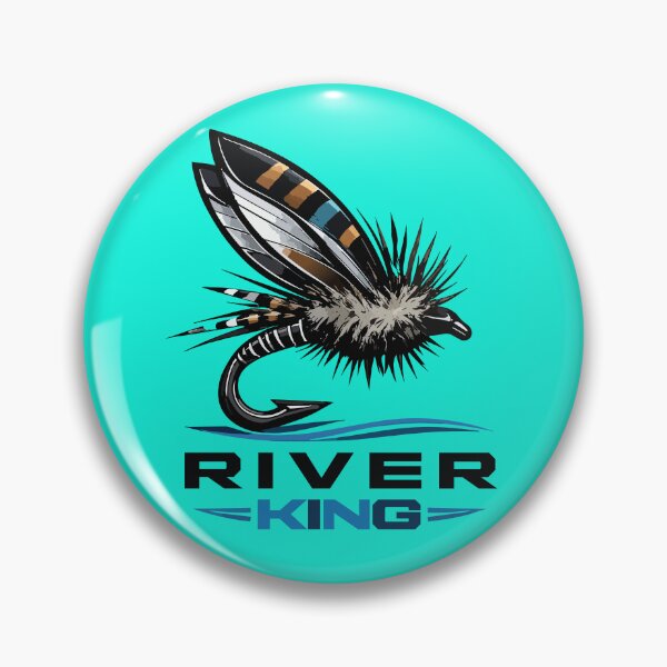 Item preview, Fly fishing illustration, logo style, text "River King". dry fly. designed and sold by Art-Horizon.