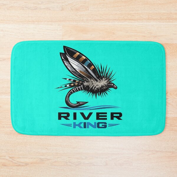 Item preview, Fly fishing illustration, logo style, text "River King". dry fly. designed and sold by Art-Horizon.