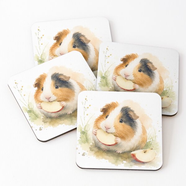 Item preview, Tricolor guinea pig eating an apple designed and sold by JardinAquarel.