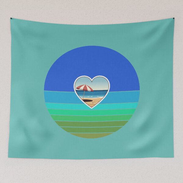 Item preview, Retro Beach Stripes with Beachy Coastal Heart and Beach Umbrella designed and sold by Beachy.