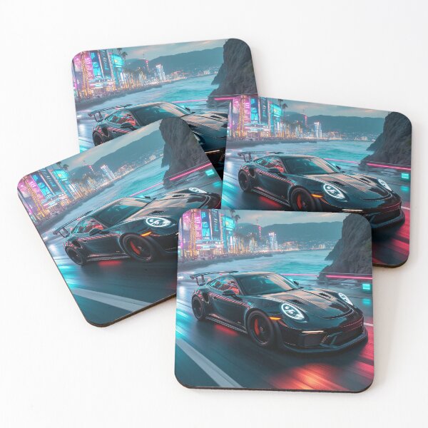Item preview, Porsche 911 GT3 RS Neon Night Drive | Cyberpunk Supercar Art Print designed and sold by IPreferGasoline.