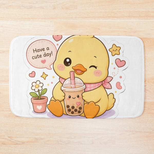 Aperçu de l'œuvre Autocollant Canard Kawaii Mignon | Adorable Canard Jaune avec Fleur | Autocollant Animal Pastel créée et vendue par Vegasstickers.