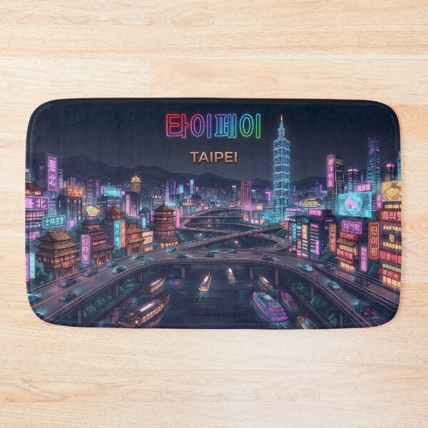 Item preview, Neo Taipei Cyberpunk Cityscape - Futuristic Skyline, Taipei 101 & Luminous Night Canal designed and sold by SOOstudio73.