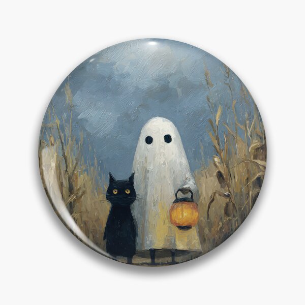 Item preview, Cute Ghost and Black Cat Lantern Cornfield Halloween Oil Painting designed and sold by GrinGalore.