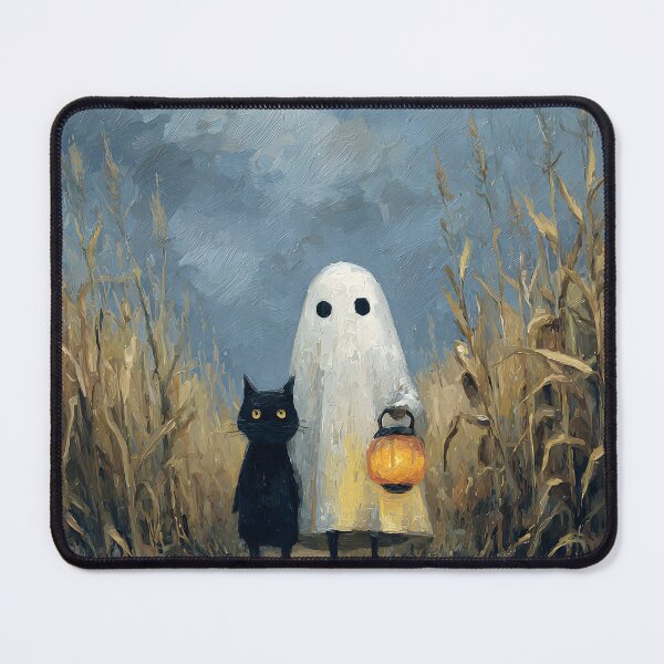 Item preview, Cute Ghost and Black Cat Lantern Cornfield Halloween Oil Painting designed and sold by GrinGalore.