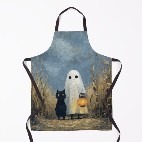 Item preview, Cute Ghost and Black Cat Lantern Cornfield Halloween Oil Painting designed and sold by GrinGalore.