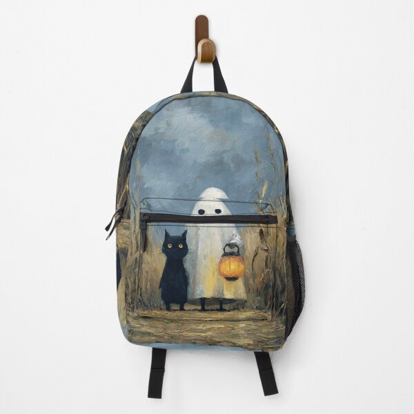 Item preview, Cute Ghost and Black Cat Lantern Cornfield Halloween Oil Painting designed and sold by GrinGalore.