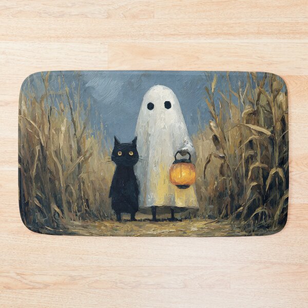 Item preview, Cute Ghost and Black Cat Lantern Cornfield Halloween Oil Painting designed and sold by GrinGalore.