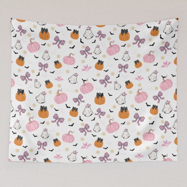 Item preview, Cute Pink Halloween Seamless Pattern – Ghost, Pumpkin, Bow & Cauldron, Kawaii Autumn Design Açıklama designed and sold by BigDigital.