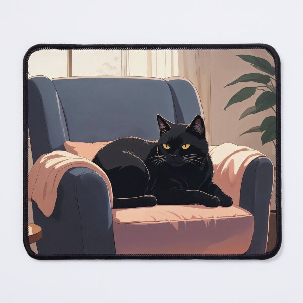 Item preview, Cozy Black Cat in Armchair Anime Illustration designed and sold by store52.