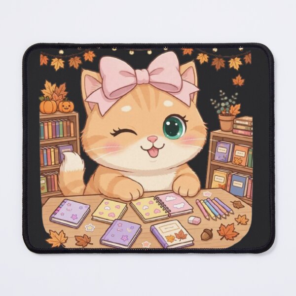 Item preview, Cozy Autumn Study Cat Kawaii Fall School designed and sold by Moody Vibes Studio.