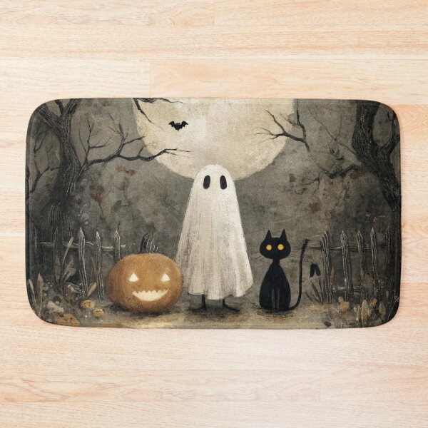 Item preview, Whimsigoth Ghost Black Cat Pumpkin Vintage Halloween Full Moon designed and sold by GrinGalore.