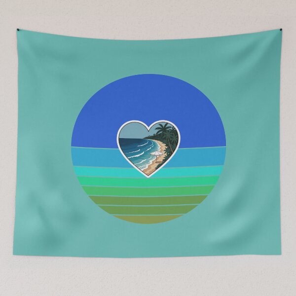 Item preview, Tropical Beach and White Beach Umbrella in Heart on Retro Coastal Stripes designed and sold by Beachy.