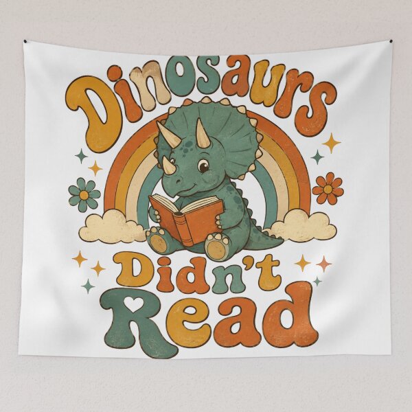 Item preview, Groovy Dinosaurs Didn't Read Retro Rainbow Triceratops Reading Shirt designed and sold by Yellowriversss.