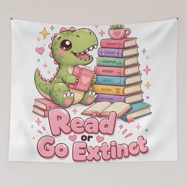 Item preview, Cute Read Or Go Extinct Kawaii Dinosaur Book Stack Romance Fantasy Bookish Shirt designed and sold by Yellowriversss.