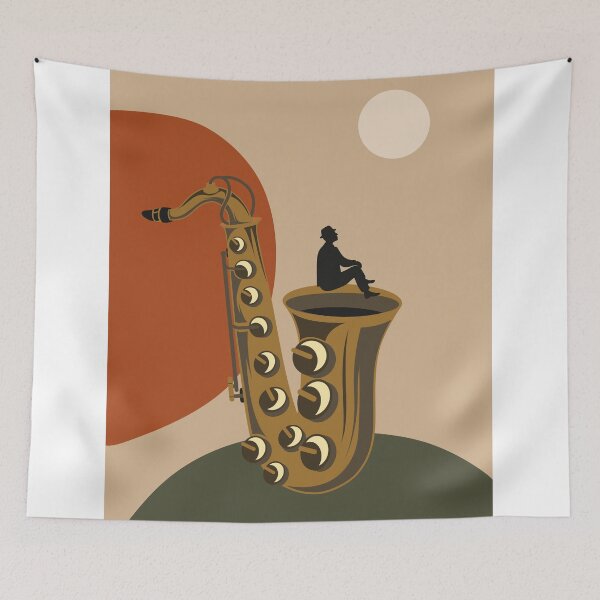Item preview, Dreaming on a Saxophone | Surreal Jazz Illustration | Bauhaus Inspired Music Print | Mid Century Modern Design designed and sold by Studio pod Burom.