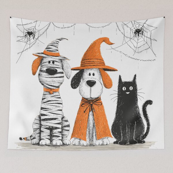 Item preview, Cute Halloween Dog Witch Mummy Black Cat Sketch Illustration designed and sold by GrinGalore.