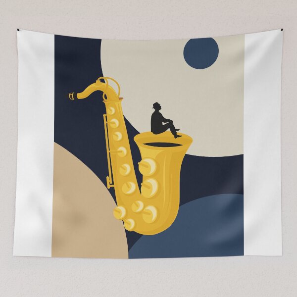 Item preview, Dreaming on a Saxophone | Surreal Jazz Illustration | Minimalist Music Print | Mid Century Modern Bauhaus Design designed and sold by Studio pod Burom.