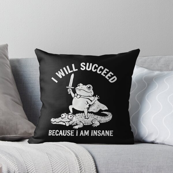 Item preview, I Will Succeed Because I Am Insane Funny Frog With Sword Riding Crocodile Vintage Meme Art designed and sold by ZyziowskyArt.