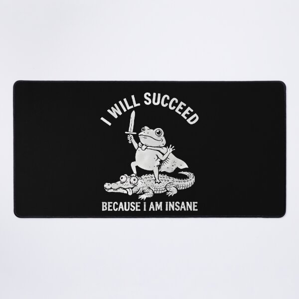 Item preview, I Will Succeed Because I Am Insane Funny Frog With Sword Riding Crocodile Vintage Meme Art designed and sold by ZyziowskyArt.