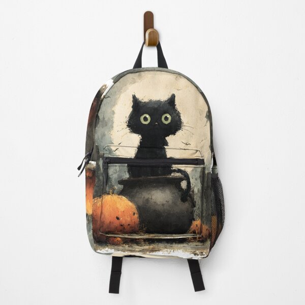 Item preview, Cute Black Cat Cauldron Graveyard Full Moon Watercolor Art designed and sold by GrinGalore.