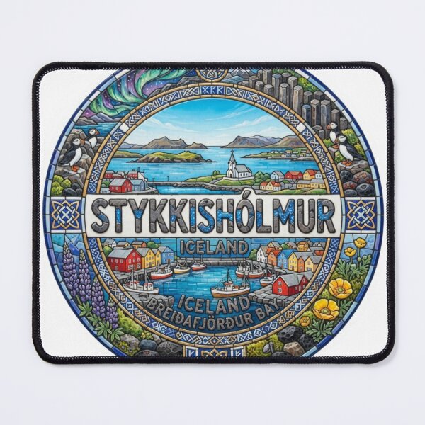 Item preview, Stykkisholmur Coastal Mosaic Travel Sticker Summer Souvenir designed and sold by Imaginarium of Chaos falcon88 .