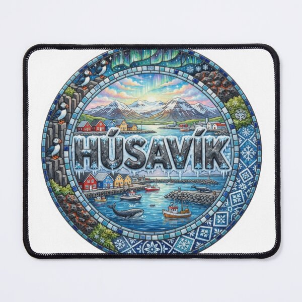 Item preview, Husavik Harbor Mosaic Travel Sticker Summer Souvenir designed and sold by Imaginarium of Chaos falcon88 .
