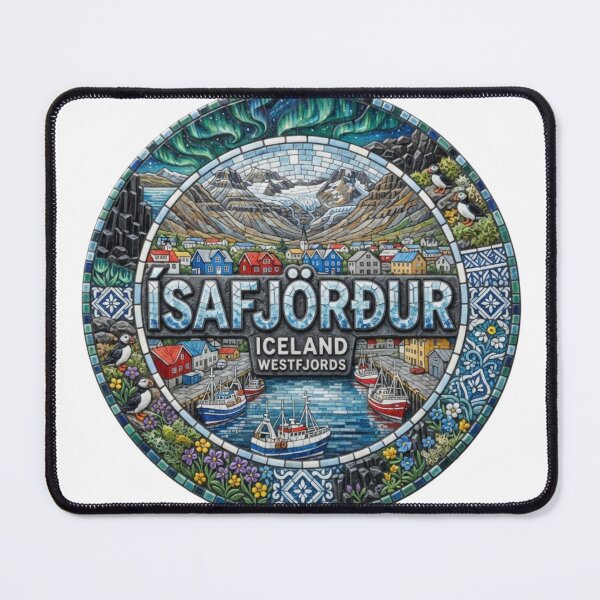 Item preview, Isafjordur Westfjords Mosaic Travel Sticker Summer Souvenir designed and sold by Imaginarium of Chaos falcon88 .