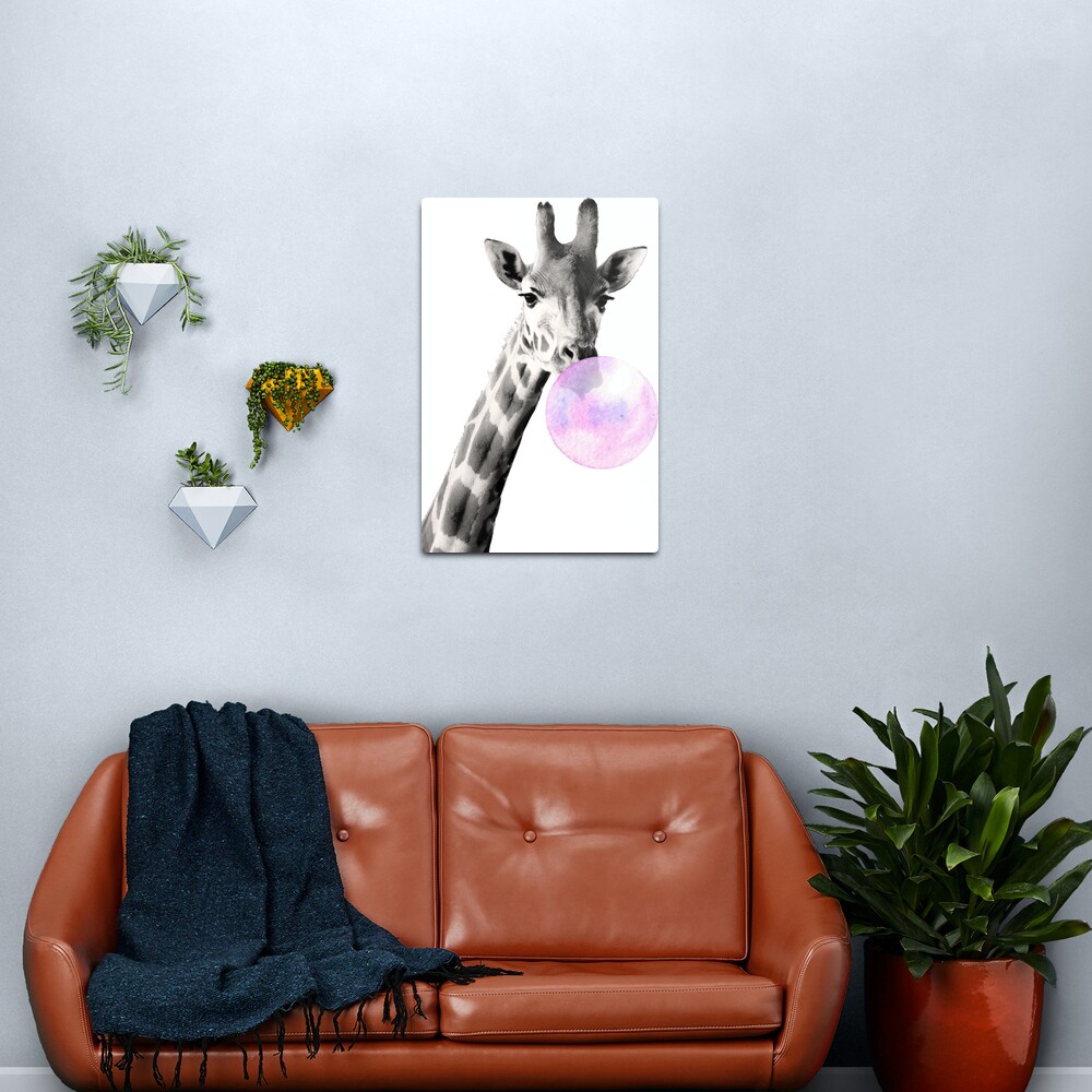 Giraffe, bubblegum, bubble, black and white, photo, giraffe bubblegum Metal Print