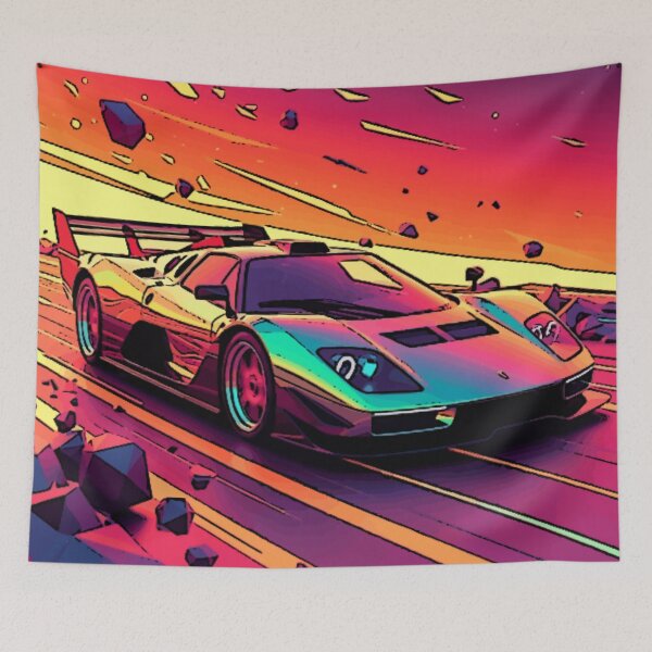 Item preview, Neon Hypercar Sunset | Retro Synthwave Supercar Vector Art designed and sold by Nexus Space.