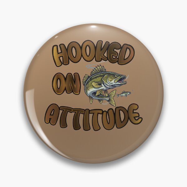 Item preview, Wallee fishing Illustration in logo style with custom text "Hooked on Attitude". designed and sold by Art-Horizon.