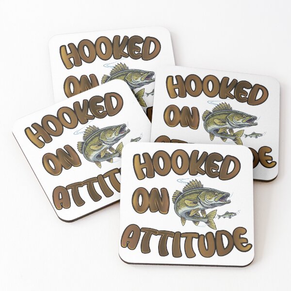 Item preview, Wallee fishing Illustration in logo style with custom text "Hooked on Attitude". designed and sold by Art-Horizon.