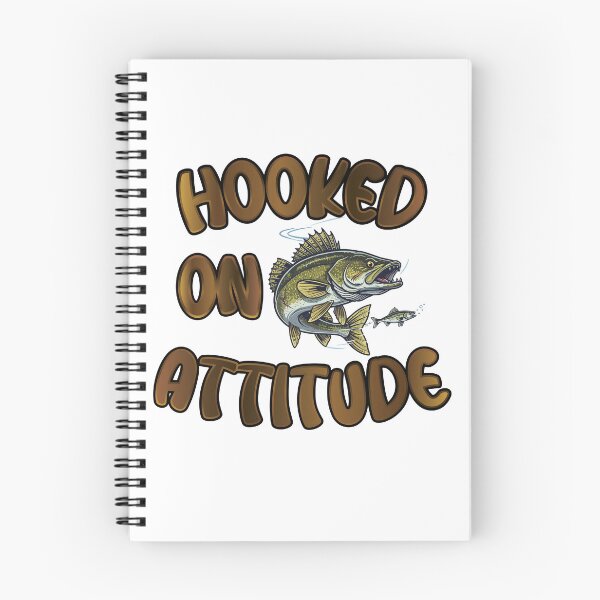 Item preview, Wallee fishing Illustration in logo style with custom text "Hooked on Attitude". designed and sold by Art-Horizon.