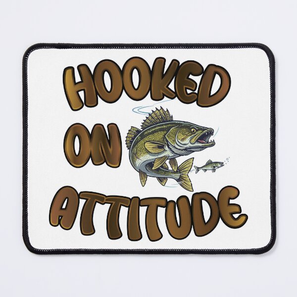Item preview, Wallee fishing Illustration in logo style with custom text "Hooked on Attitude". designed and sold by Art-Horizon.
