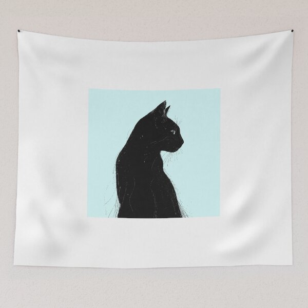 Item preview, Minimalist Black Cat Silhouette Art Print, Pastel Blue Background designed and sold by KANAH FORYED.