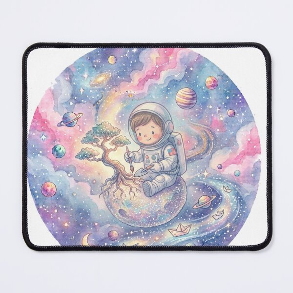 Item preview, Kawaii Astronaut Painting a Cosmic Bonsai Tree | Pastel Galaxy Watercolor Art designed and sold by RoyArt0.