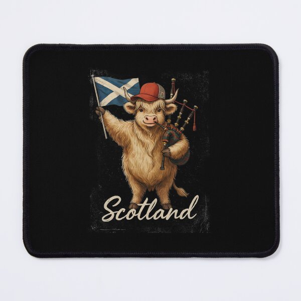 Item preview, Scotland Highland Cow Scottish Saltire Flag Bagpipes Mascot designed and sold by Enea Kelo.