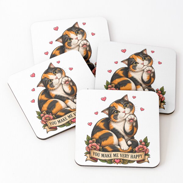 Item preview, Cute Calico Cat You Make Me Very Happy Tattoo designed and sold by Old's Cool Cat Studio.