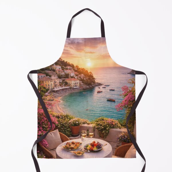 Item preview, Mediterranean Seaside Sunset Terrace with Coastal Village designed and sold by Yomere.